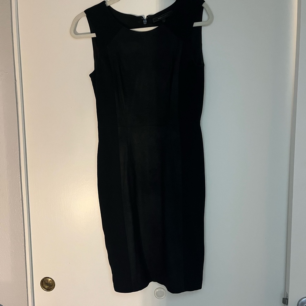 BCBG Black Form fitting dress with leather accent